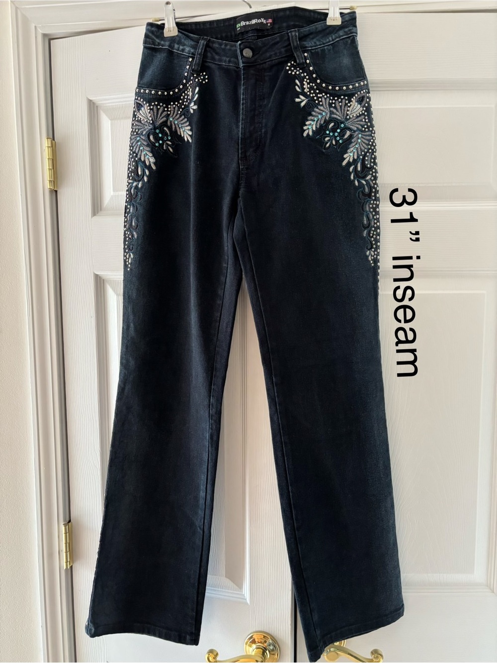 Brazil Roxx Black Embellished Straight Leg Jeans